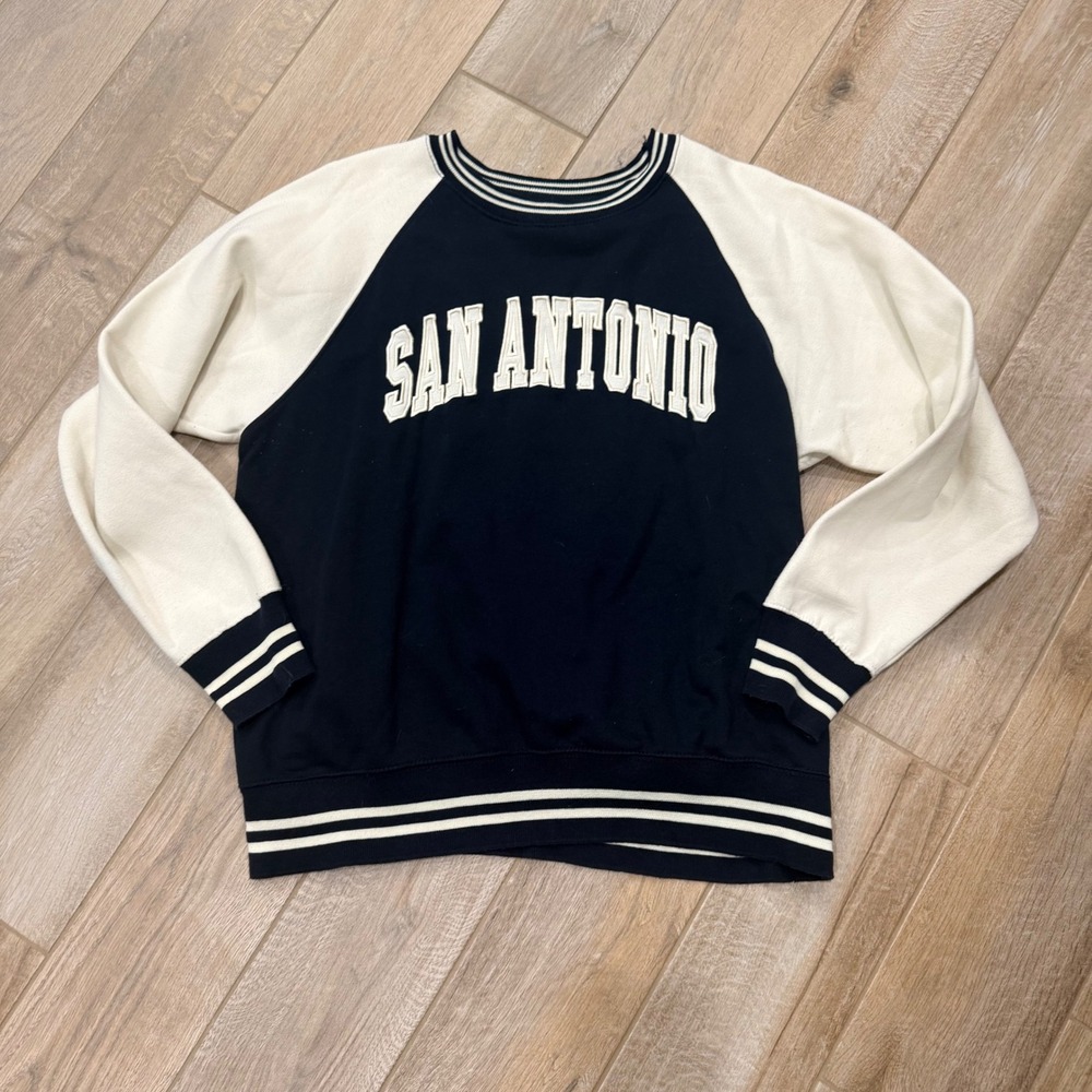 New York Popular San Antonio Raglan Sweatshirt Navy Cream Varsity Large